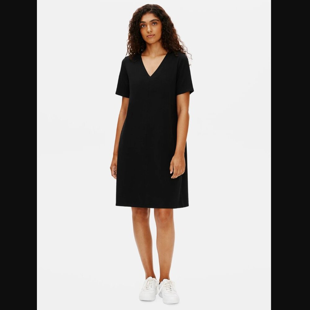 Eileen Fisher Traceable Black Organic Cotton Jersey V-neck Dress womens 1X